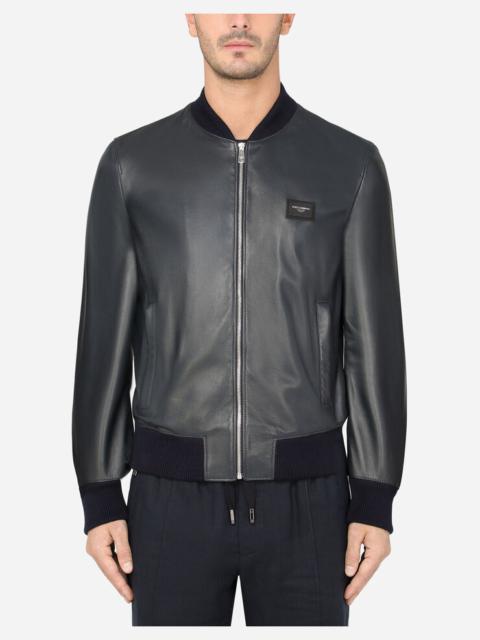 Lambskin jacket with branded plate