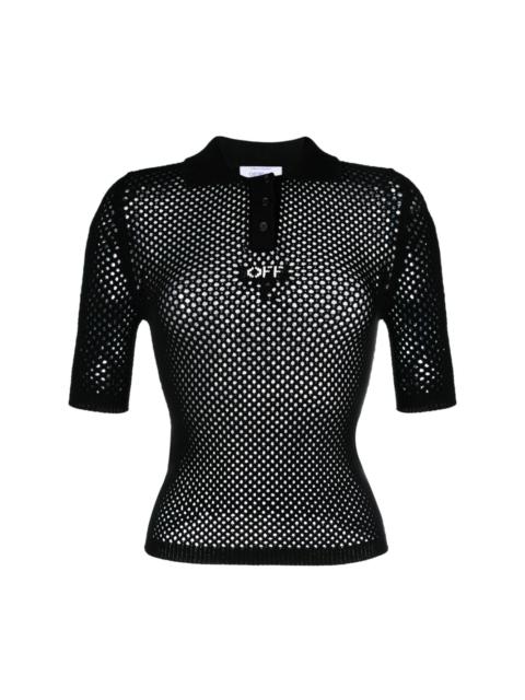 Off-White OFF-logo open-knit polo shirt