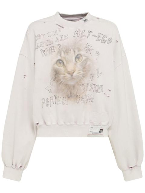 Maison MIHARAYASUHIRO Cat printed distressed cotton sweatshirt