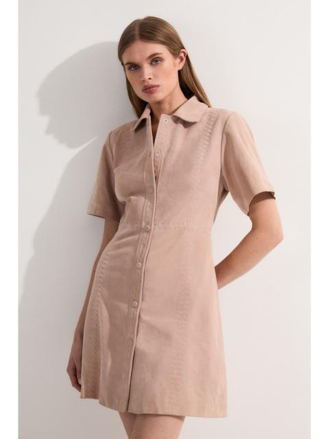 KAREN MILLEN Suede Stab Stitch Button Mini Dress