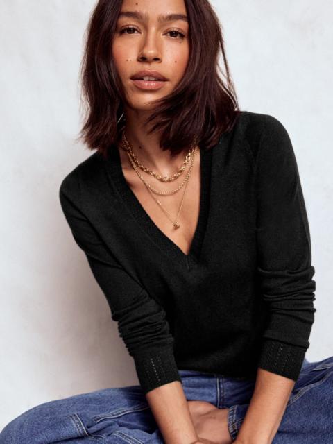 BODEN Emilia Cotton V Neck Sweater-Black