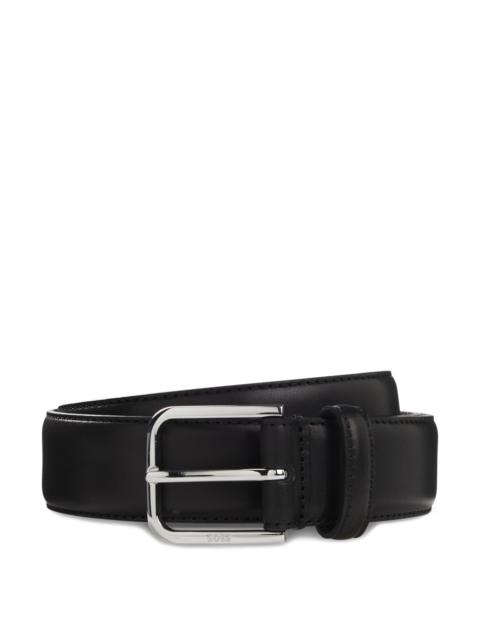 BOSS LEATHER BUSINESS BELT WITH POLISHED SILVER BUCKLE