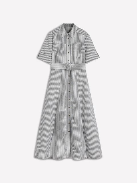 BODEN Ora Linen Blend Shirt Dress-Navy Ivory Stripe