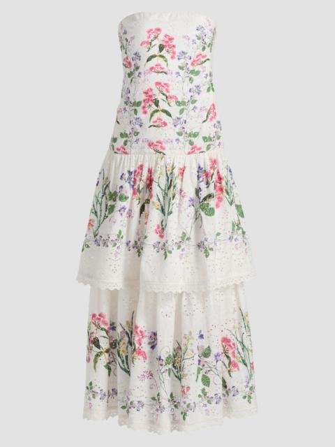 HEMANT & NANDITA Women's Floral Cotton Tiered Strapless Maxi Dress - Ivory