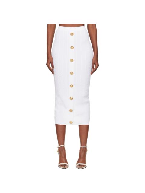 Balmain White Cable-Knit Midi Skirt