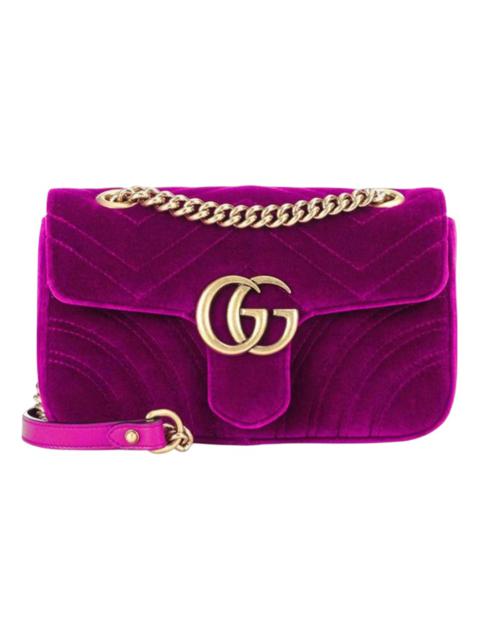 GUCCI (WMNS) Gucci GG Marmont Gold Logo Velvet Chain Shoulder Messenger Bag Small Purple Red Classic 44349