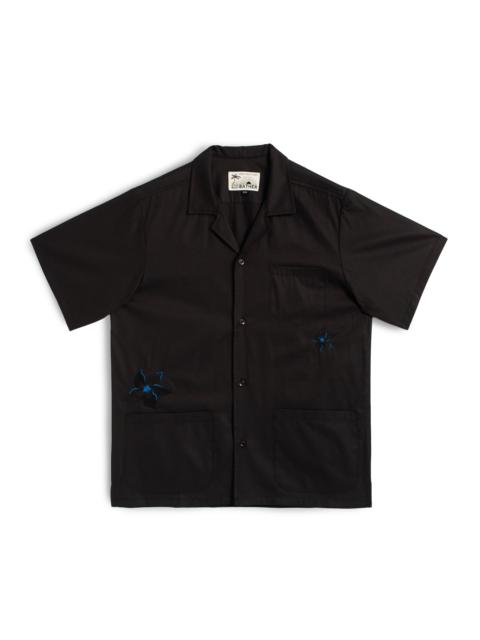 Bather Black Embroidered Lily Camp Shirt