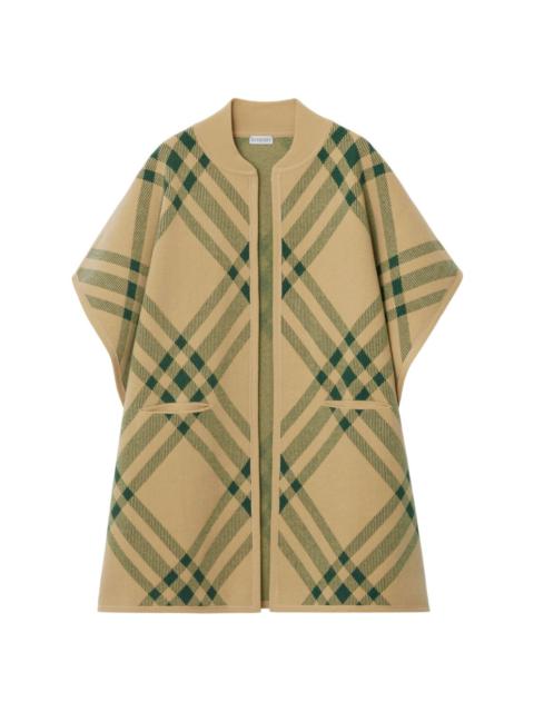 check-pattern wool-blend cape