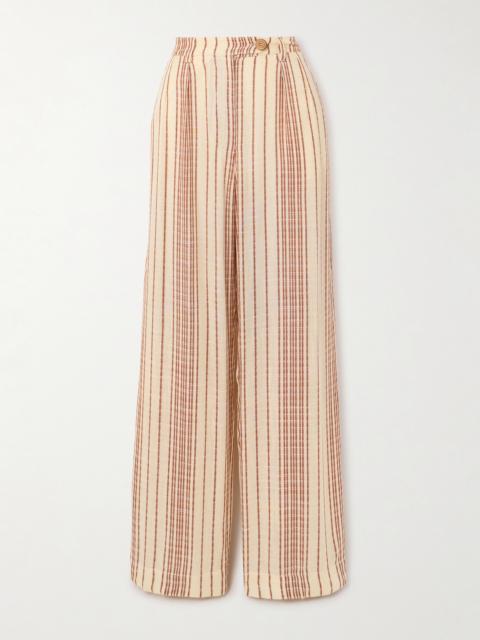 ALIX OF BOHEMIA Diana Penny Striped Linen-jacquard Straight-leg Pants