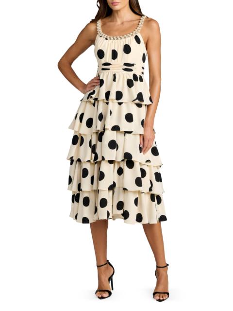 MAC DUGGAL Women's Polka Dot Charmeuse Tiered Satin Midi-Dress - Black Ivory