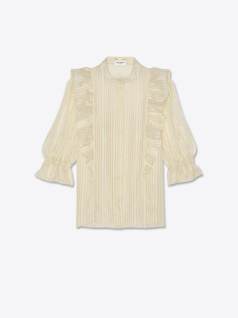 SAINT LAURENT frilled blouse in lamé striped silk