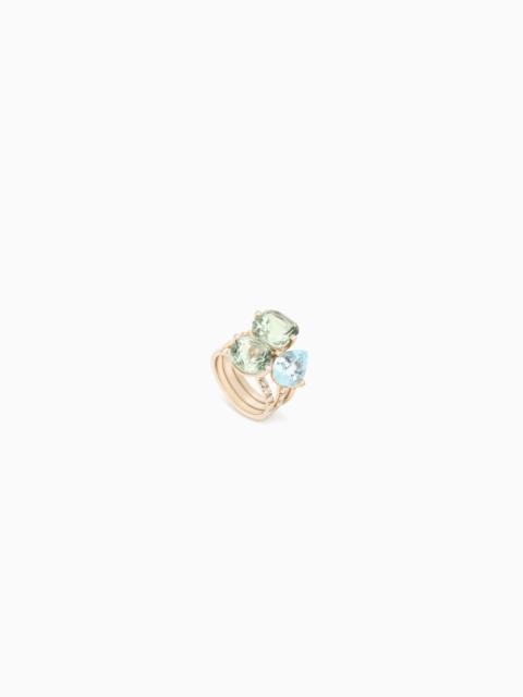 GIORGIO ARMANI BLANCHE RING IN 18CT GOLD, DIAMOND, PRASIOLITE AND TOPAZ