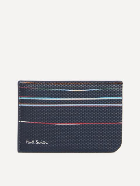 Paul Smith Navy Woven Leather Signature Stripe Double Card Holder
