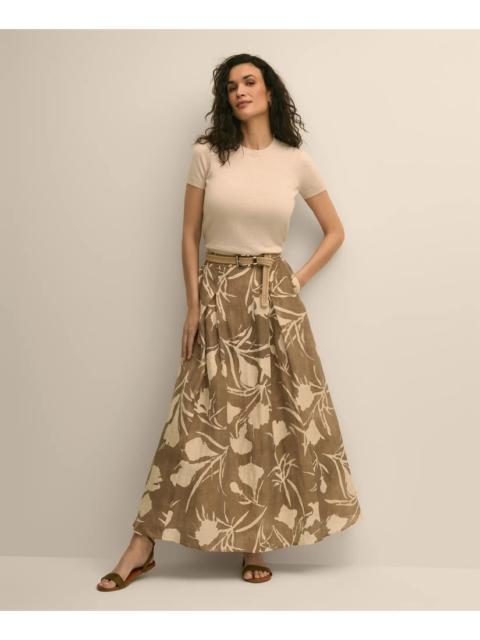 Brooks Brothers Linen-Blend Pleated Floral A-Line Skirt