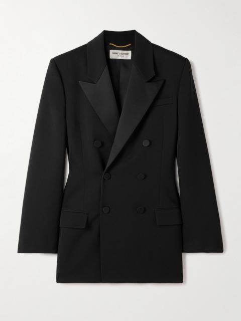 SAINT LAURENT Double-breasted Twill-trimmed Grain De Poudre Wool Blazer