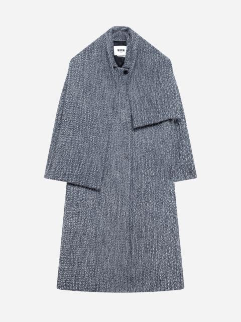MSGM Single-breasted herringbone wool coat with scarf