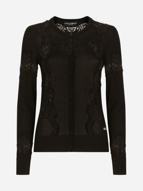 Cashmere and silk cardigan with lace inlay