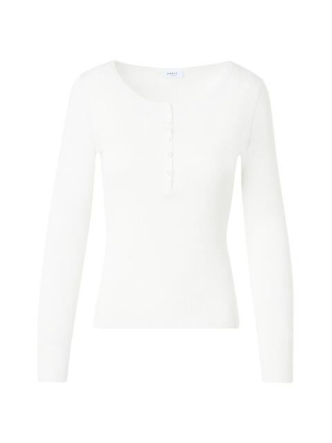 AKRIS Women's Cotton Rib-Knit Scoopneck Henley Sweater - Cream