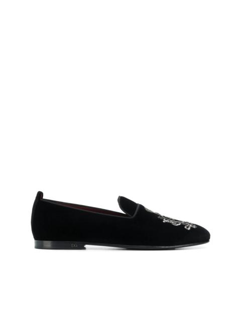 crest bead embroidered loafers
