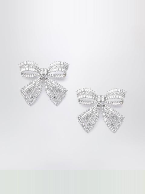 self-portrait Crystal bow earrings in silver-plated brass