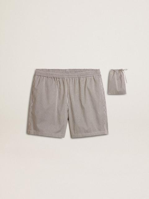 Golden Goose Swim shorts in blue and white striped technical fabric