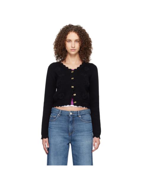 GANNI Black Crochet Appliqué Cardigan