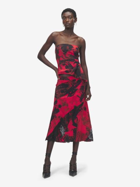 Alexander McQueen Floral Slashed Midi Skirt