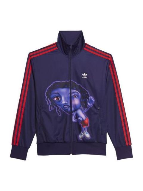 Men's adidas originals x Kerwin Frost Crossover Cartoon Printing Stripe Stand Collar logo Sports Jac