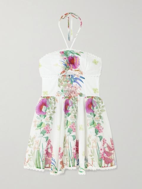 Charo Ruiz Alheli Lace-trimmed Cutout Floral-print Cotton-blend Voile Halterneck Mini Dress