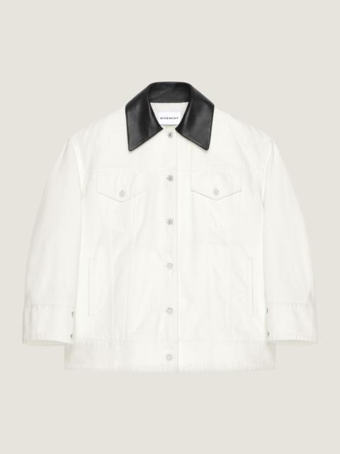 Givenchy COCOON JACKET IN WHITE DENIM WITH LEATHER COLLAR