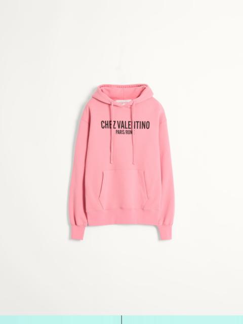 Valentino COTTON SWEATSHIRT WITH HOOD AND CHEZ VALENTINO PRINT