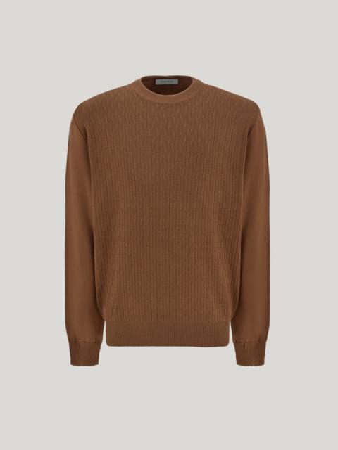 Canali LIGHT BROWN COTTON AND MODAL REGULAR-FIT POLO CREW NECK