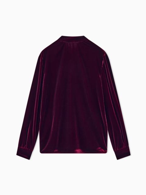 GIORGIO ARMANI SHIRT REGULAR FIT VELVET WITH STAND-UP COLLAR AND RIBBONS