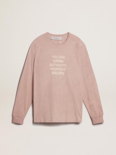 Golden Goose Powder-pink T-shirt with white lettering on the front