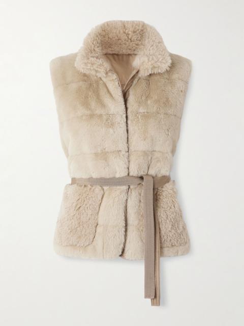Moncler Joui belted plush down gilet Tan