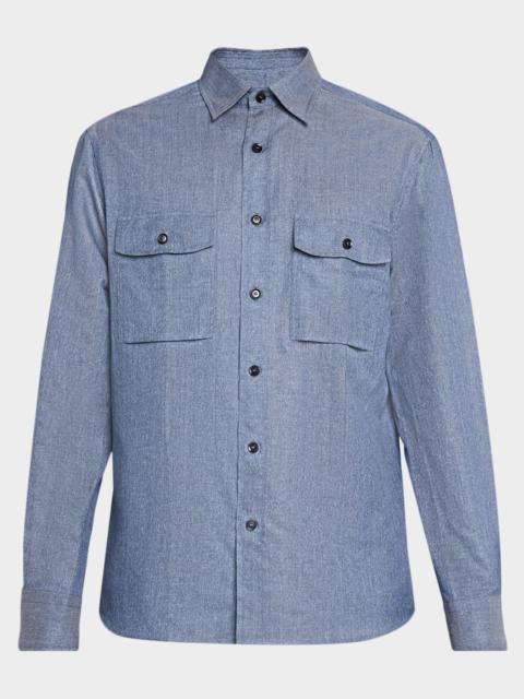 Brioni Men & apos;s Cotton and Linen Flap-Pocket Military Shirt