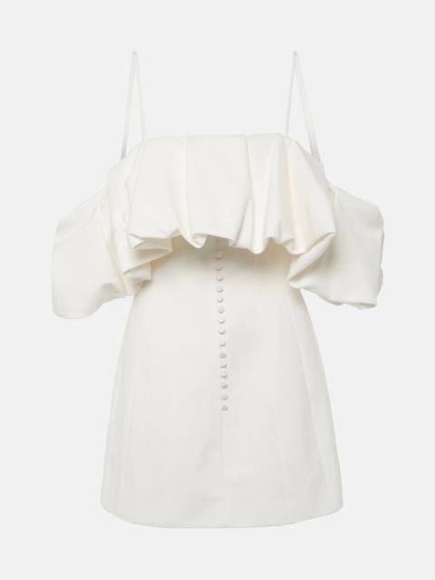 Puff off-shoulder cotton and linen minidress