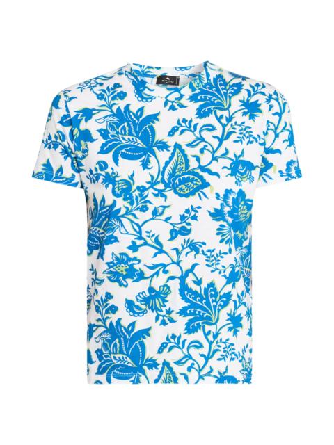 Etro Women's Cut & Sew Floral Cotton T-Shirt - Blue Colorway