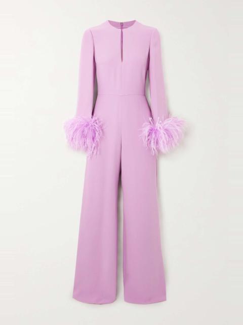 Valentino Feather-trimmed silk-cady jumpsuit