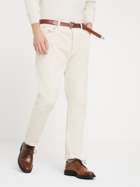 Brunello Cucinelli Garment-dyed leisure fit five-pocket trousers in slubbed cotton denim