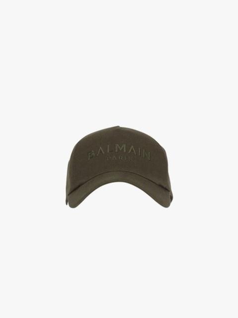 Balmain Khaki cotton cap with Balmain Paris logo