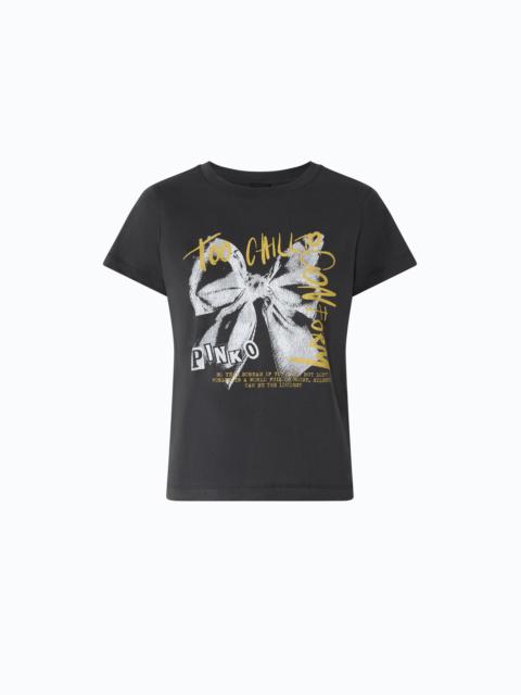 PINKO T-SHIRT WITH TOO CHILL TO CONFORM BOW PRINT