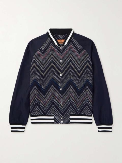 Striped Cotton-Blend Bouclé and Drill Bomber Jacket