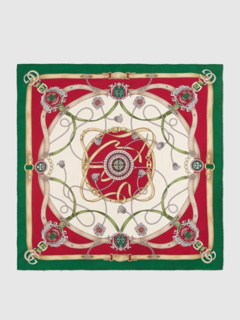 GUCCI Double G and ribbons print silk pocket square