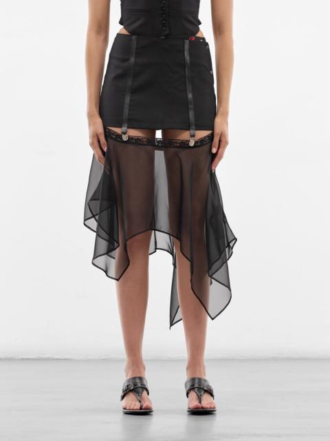 DIDU Black Wool & Sheer Suspender Skirt
