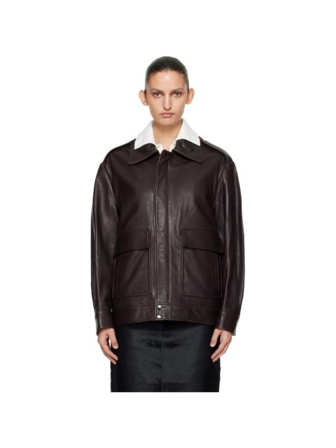 NOUR HAMMOUR Brown Drey 'The It Girl' Leather Jacket