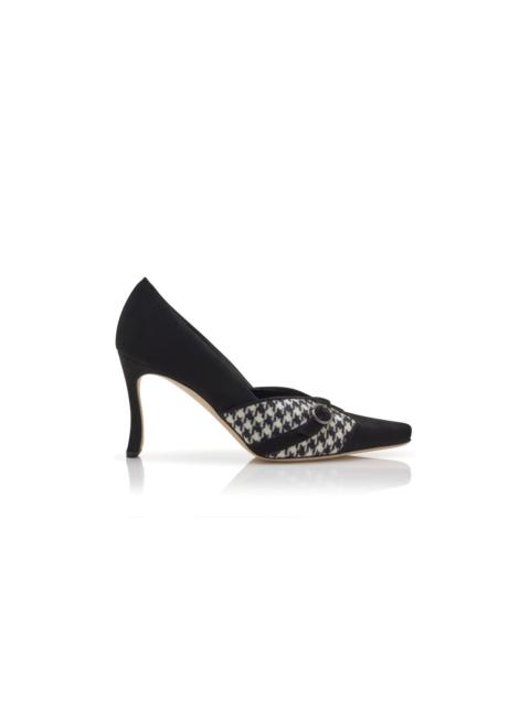 Manolo Blahnik Black Suede Houndstooth Detail Pumps