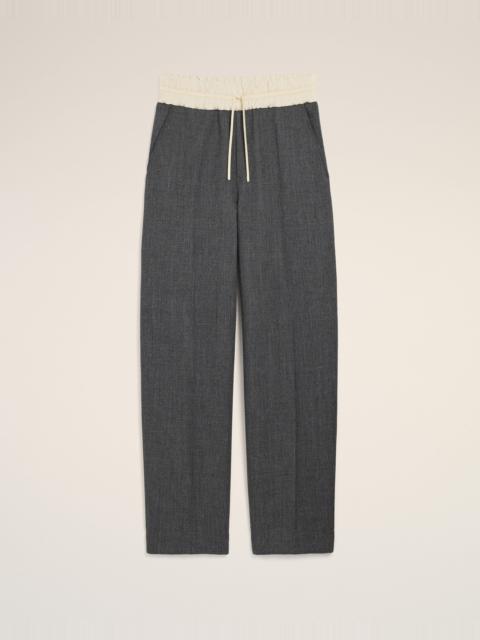 AMI Paris GREY ELASTICATED-WAIST WOOL AND SATIN TROUSERS