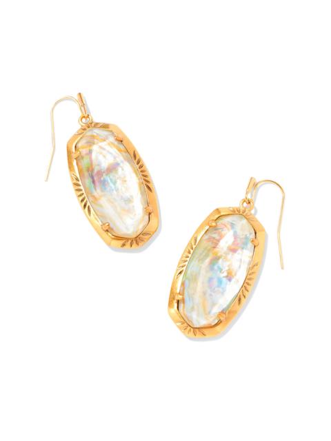 KENDRA SCOTT Elle Vintage Gold Etch Frame Drop Earrings in Iridescent Abalone