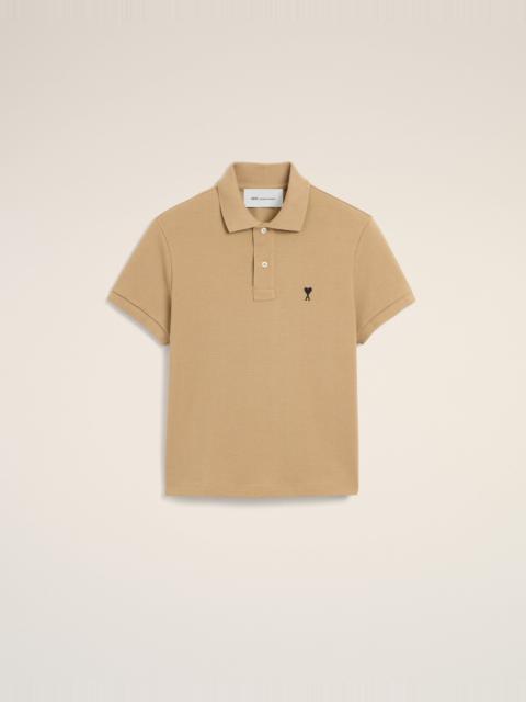 AMI Paris BEIGE COTTON POLO WITH AMI DE COEUR